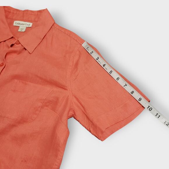 Coldwater Creek Linen Boxy Button Up Camp Shirt Coral Size Small Petite Casual - Picture 9 of 13